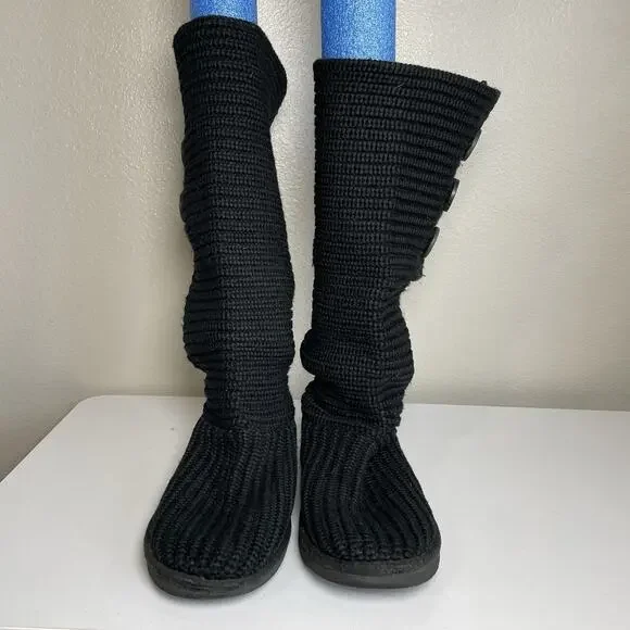 UGG Australia 5819 Classic Cardy Knit Black Fold Over Boots Shoes US Women's 8 - Picture 4 of 9